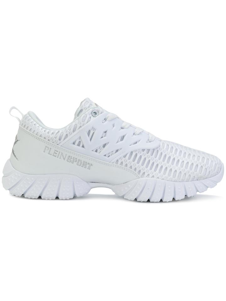 Plein Sport Textured Lace Up Sneakers - White