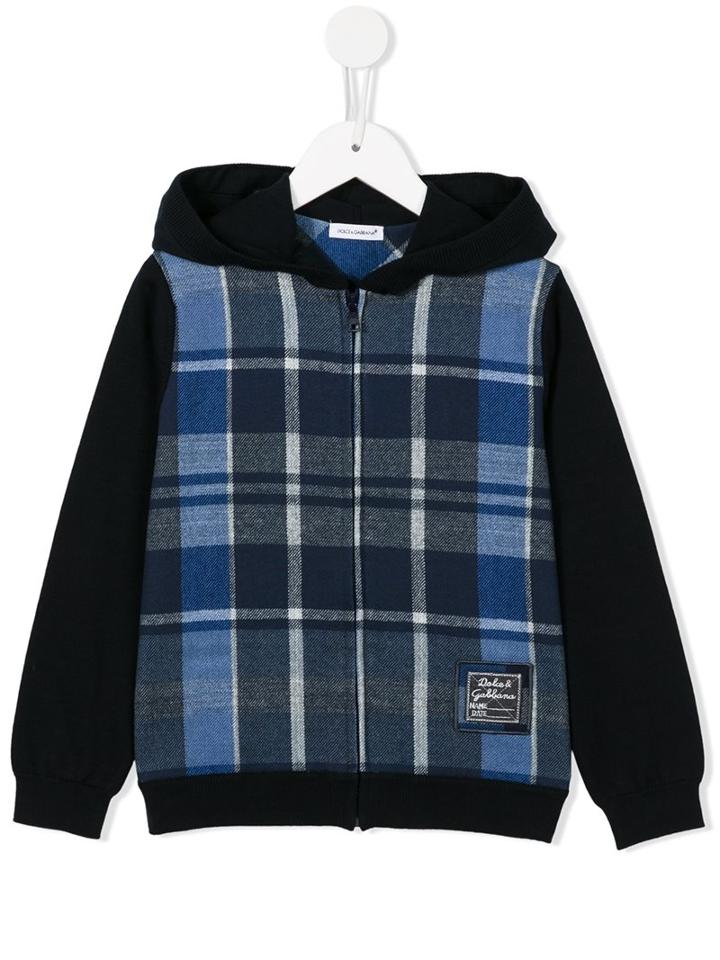 Dolce & Gabbana Kids Plaid Front Hoodie, Boy's, Size: 6 Yrs, Blue