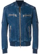Balmain Quilted Zipped Denim Jacket - Blue