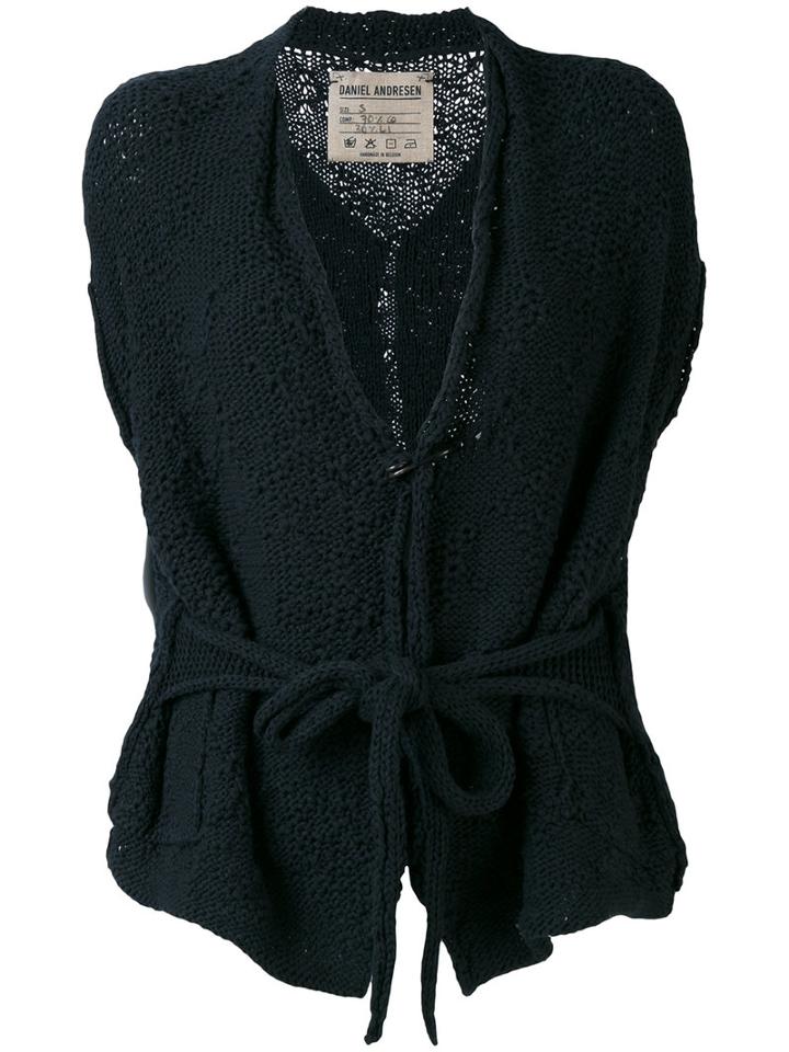 Daniel Andresen - Sleeveless Belted Cardigan - Women - Cotton/linen/flax - S, Blue, Cotton/linen/flax