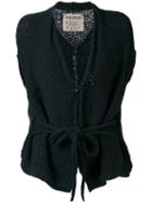 Daniel Andresen - Sleeveless Belted Cardigan - Women - Cotton/linen/flax - S, Blue, Cotton/linen/flax