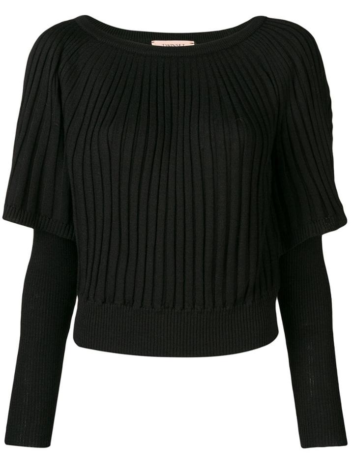 Twin-set Layered Ribbed Sweater - Black