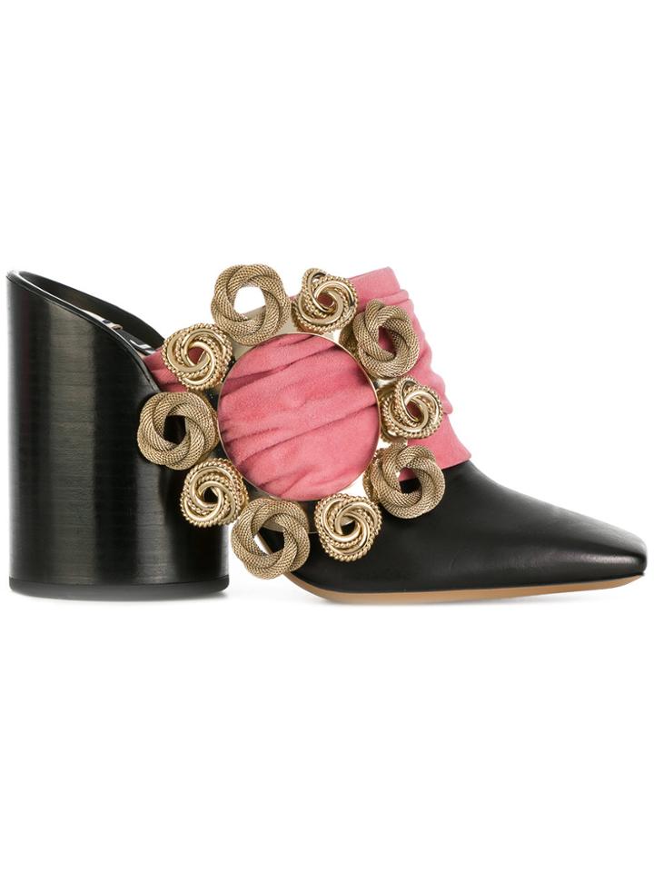 Jacquemus Sculpted Heel Mules With Embossed Buckle - Black