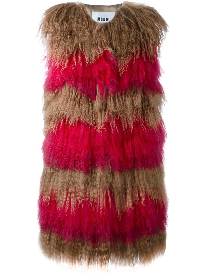 Msgm Striped Sleeveless Jacket, Women's, Size: 40, Brown, Viscose/tibetan Lamb Fur