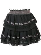 Love Shack Fancy Embroidered Mini Skirt, Women's, Size: 0, Black, Cotton