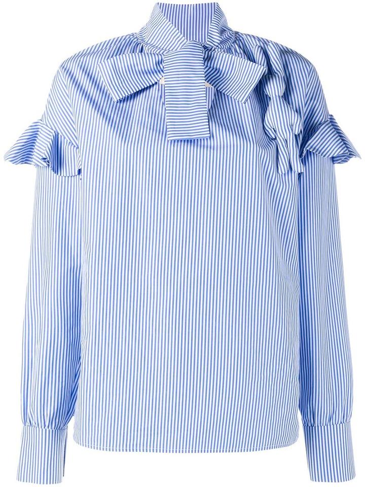 A.w.a.k.e Ruffle Detail Blouse, Women's, Size: Large, Blue, Cotton