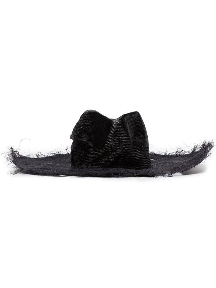 Ann Demeulemeester Black Distressed Straw Hat