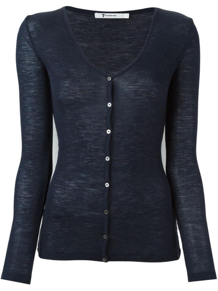 T By Alexander Wang Fine Knit Cardigan, Women's, Size: Medium, Blue, Wool