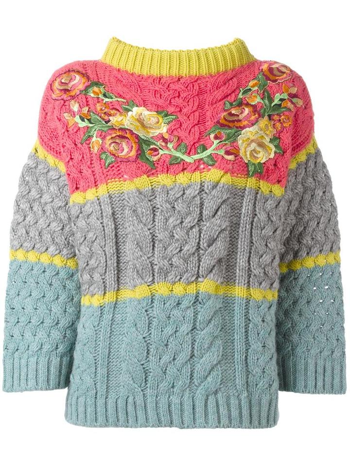 Antonio Marras Floral Embroidered Jumper, Women's, Size: Medium, Pink/purple, Acrylic/alpaca/virgin Wool