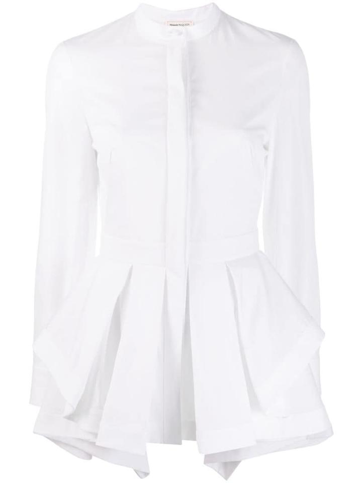 Alexander Mcqueen Flared Belted Waist Shirt - White