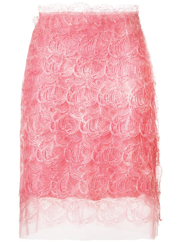 Ermanno Scervino Embroidered Pencil Skirt - Pink & Purple