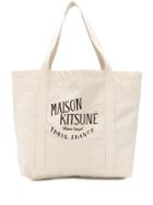 Maison Kitsuné Printed Logo Shoulder Bag - Neutrals