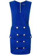 Balmain Embossed Button Dress - Blue