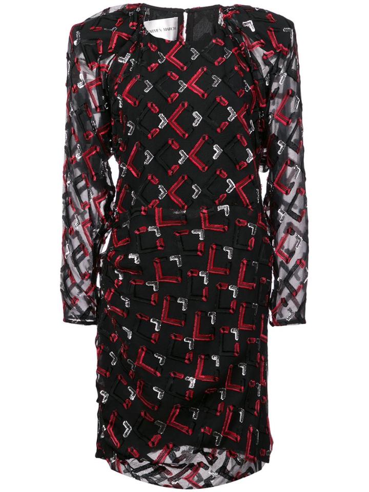 Carmen March Puff Shoulder Fitted Dress - Black