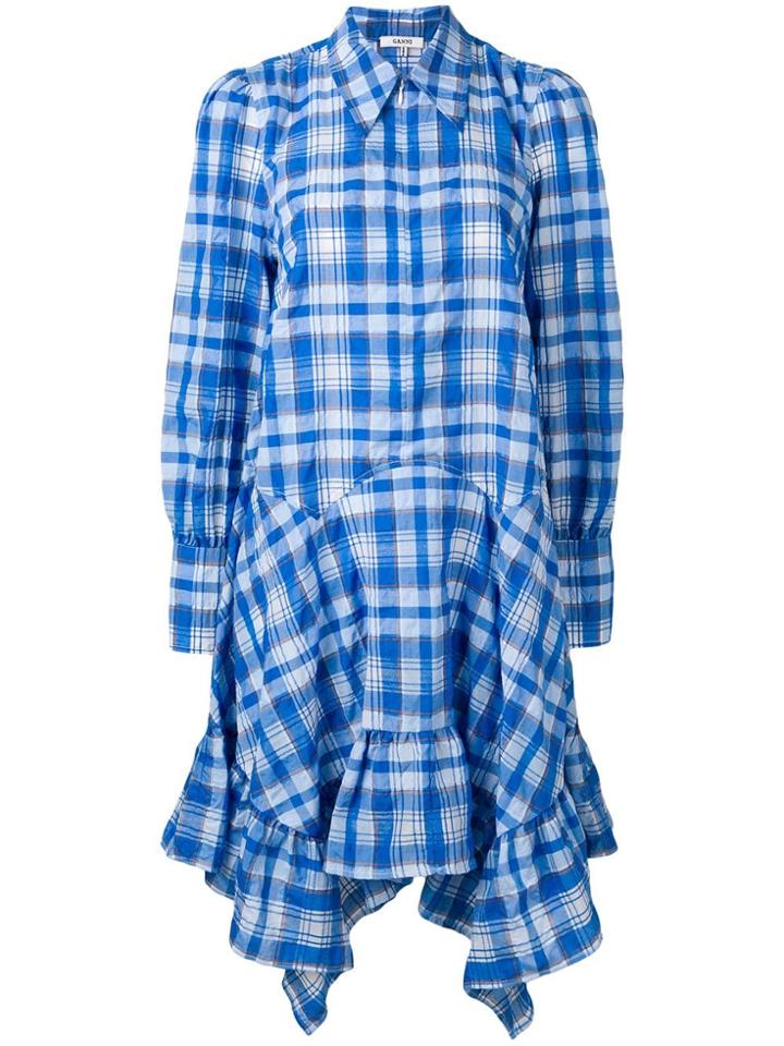 Ganni Seersucker Check Dress - Blue