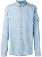Balmain Stone Encrusted Casual Shirt, Men's, Size: 39, Blue, Cotton/brass/resin/polyester
