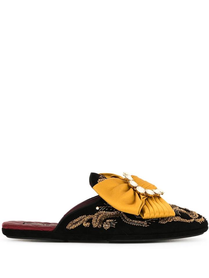 Dolce & Gabbana Embroidered Bow-detail Slippers - Black