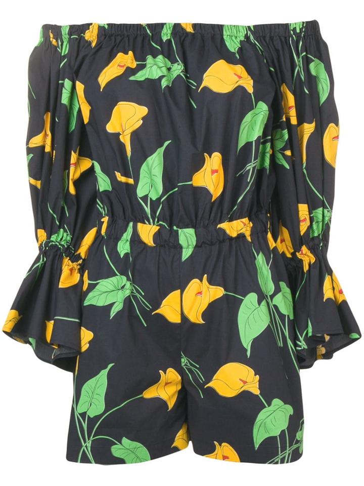 La Doublej Off-shoulder Floral Playsuit - Blue