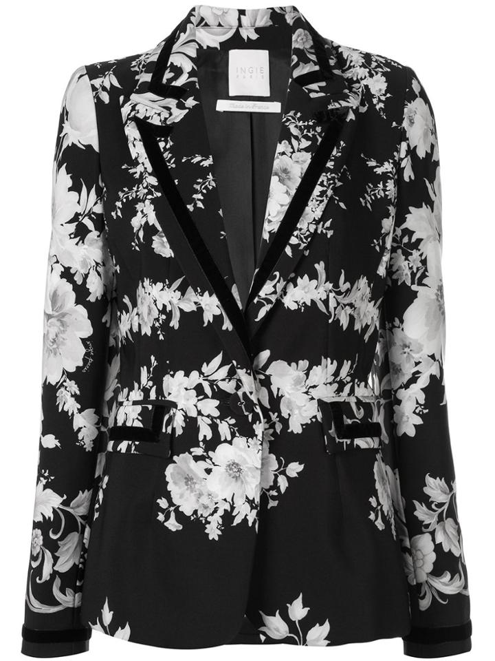 Ingie Paris Floral Print Blazer - Black