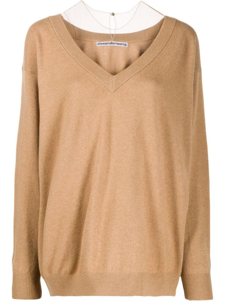 Alexander Wang Sheer Yoke V-neck Jumper - Brown