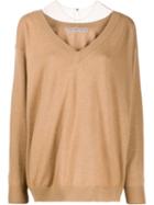 Alexander Wang Sheer Yoke V-neck Jumper - Brown