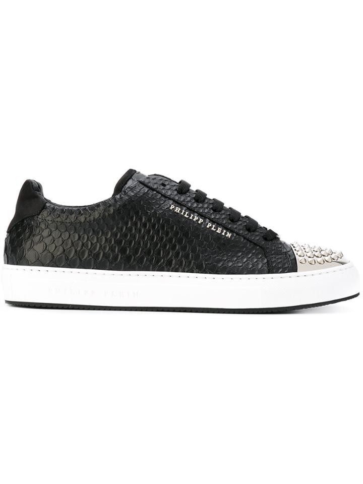 Philipp Plein Studded Captoe Snake-effect Sneakers - Black