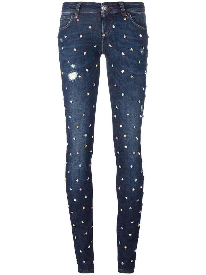 Philipp Plein Star Studded Skinny Jeans, Women's, Size: 29, Blue, Spandex/elastane/polyester/cotton