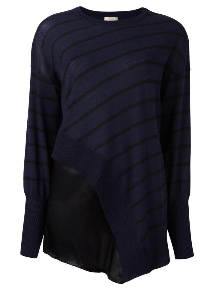 Nude Striped Asymmetric Knit Blouse - Blue