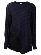 Nude Striped Asymmetric Knit Blouse - Blue