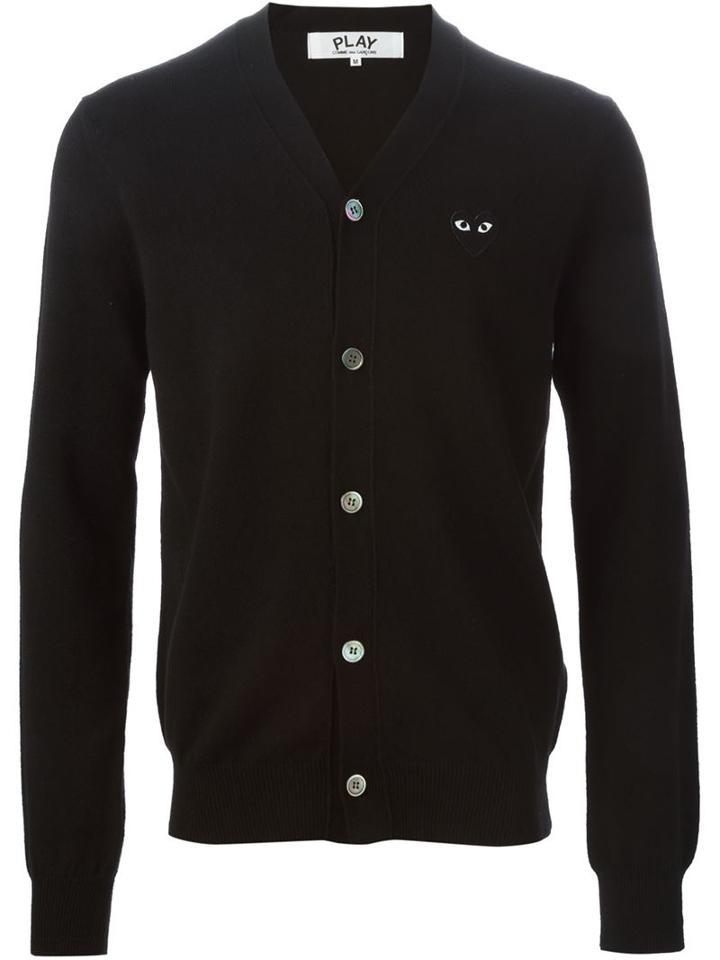 Comme Des Garçons Play Embroidered Heart Cardigan, Men's, Size: Xl, Black, Wool