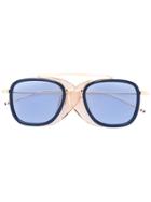 Thom Browne Eyewear Navy & Black Sunglasses With Gold Mesh Sides &