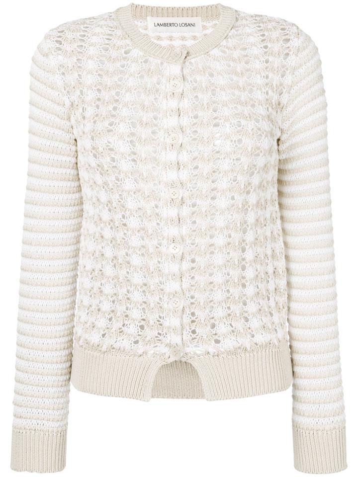 Lamberto Losani Open Knit Patterned Cardigan - Nude & Neutrals