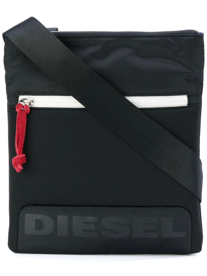Diesel Logo Print Messenger Bag - Black