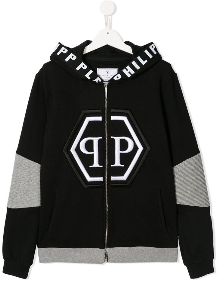 Philipp Plein Junior Logo Panelled Hoodie - Black