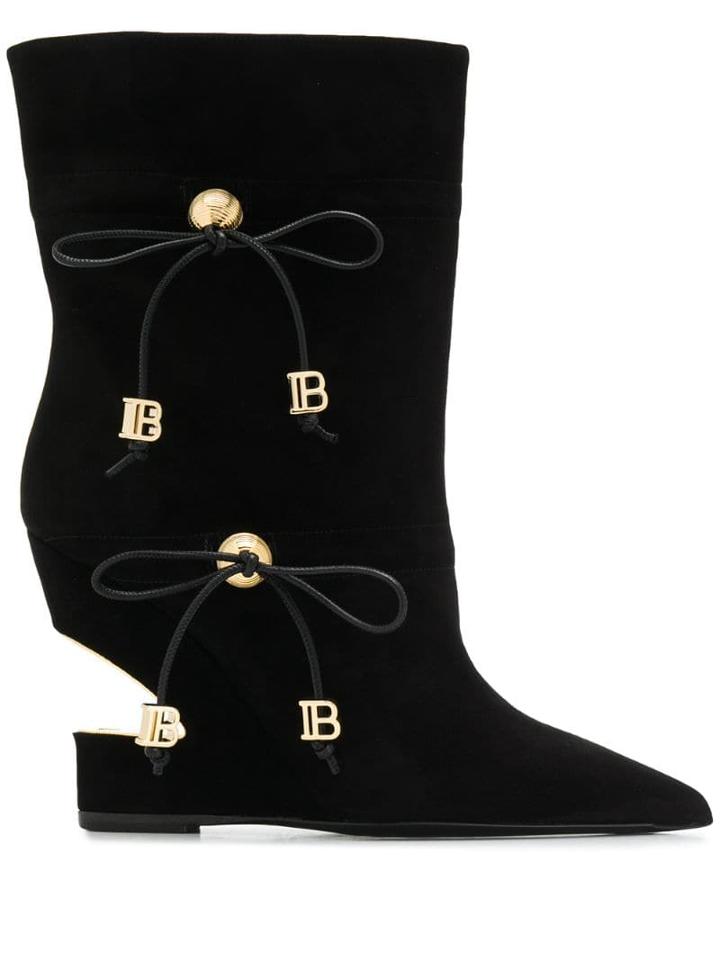 Balmain Logo Plaque Boots - Black
