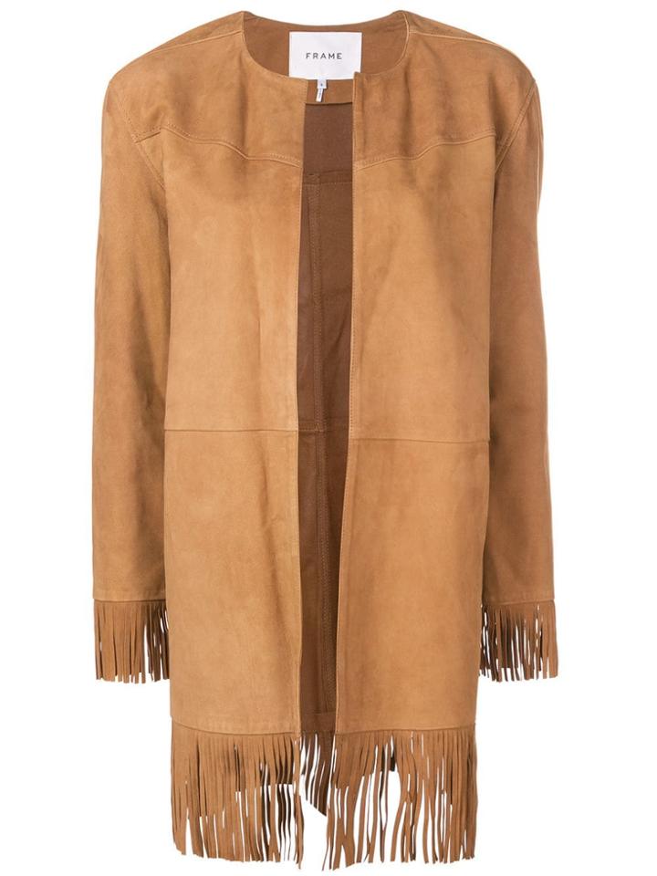 Frame Denim Fringed Hem Jacket - Brown