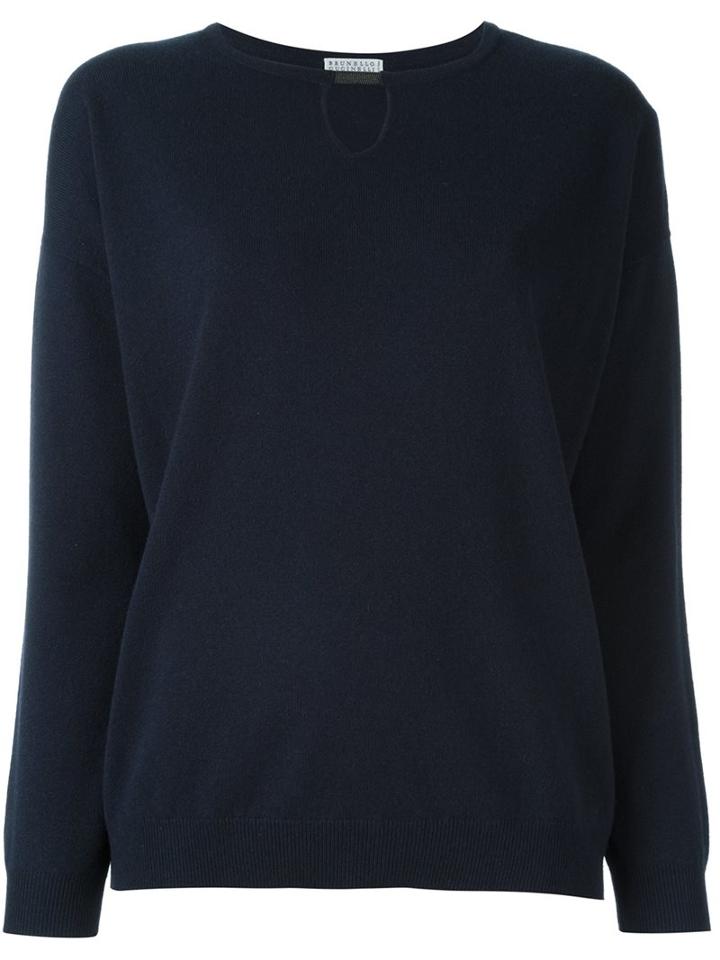 Brunello Cucinelli Keyhole Detail Jumper, Women's, Size: Large, Blue, Silk/cashmere/virgin Wool