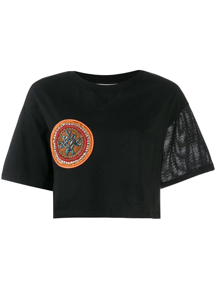 Mr & Mrs Italy Embroidered Crop Top - Black