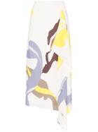 Tibi Abstract Print Asymmetric Midi Skirt - Multicolour