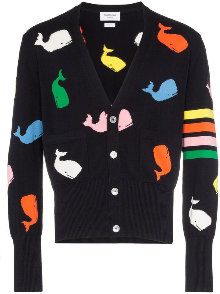 Thom Browne Whale Print Cotton Cardigan - Blue