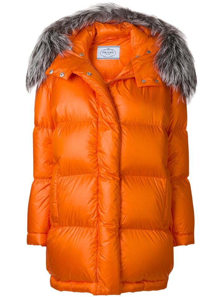 Prada Trimmed Hood Padded Jacket - Yellow & Orange