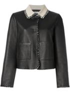 Desa 1972 Contrast Collar Jacket, Women's, Size: 10, Black, Sheep Skin/shearling
