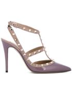 Valentino Leather Rockstud Sandals, Women's, Size: 39.5, Pink/purple, Leather/patent Leather/metal