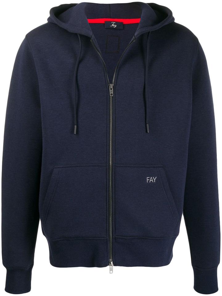 Fay Logo Drawstring Hoodie - Blue