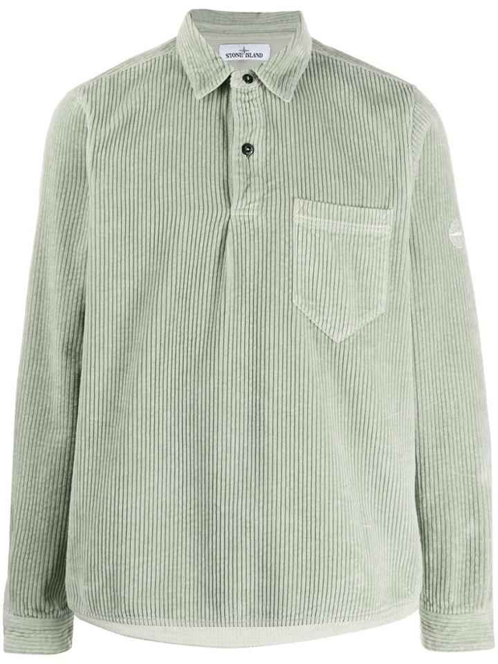 Stone Island Longsleeved Corduroy Polo Shirt - Grey