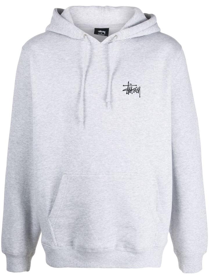 Stussy Logo Printed Hoodie - Grey