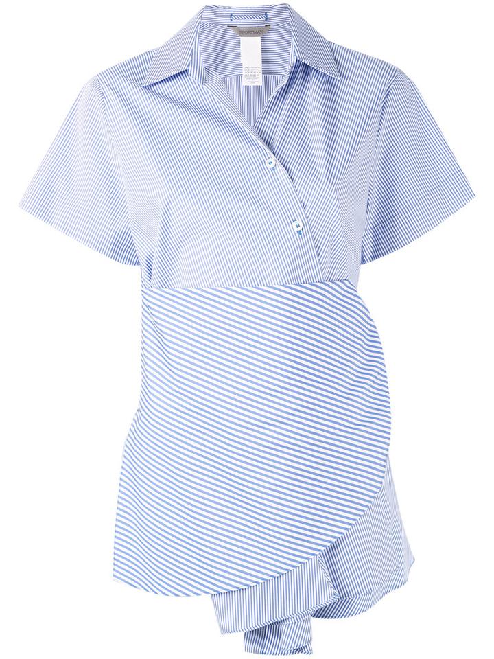 Sportmax - Striped Panel Wrap Shirt - Women - Cotton - 34, Blue, Cotton
