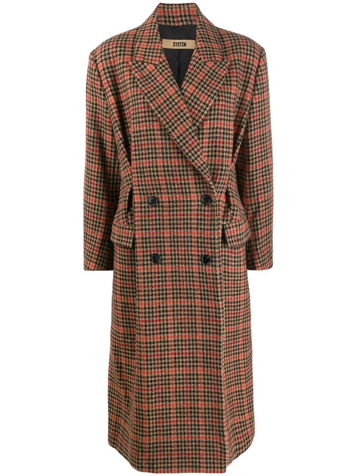 System Check Double-breasted Coat - Brown
