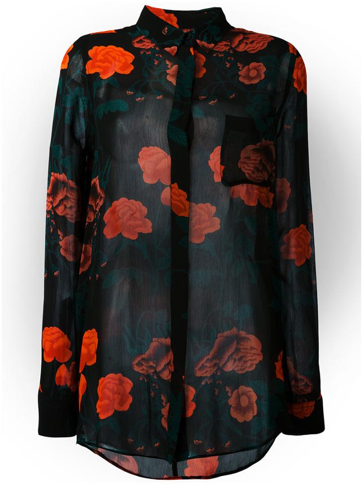 Ganni Floral Embroidered Shirt, Women's, Size: 42, Black, Viscose
