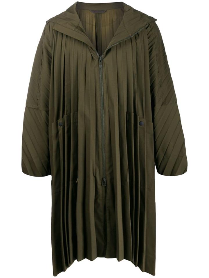 Homme Plissé Issey Miyake Pleated Midi Coat - Green